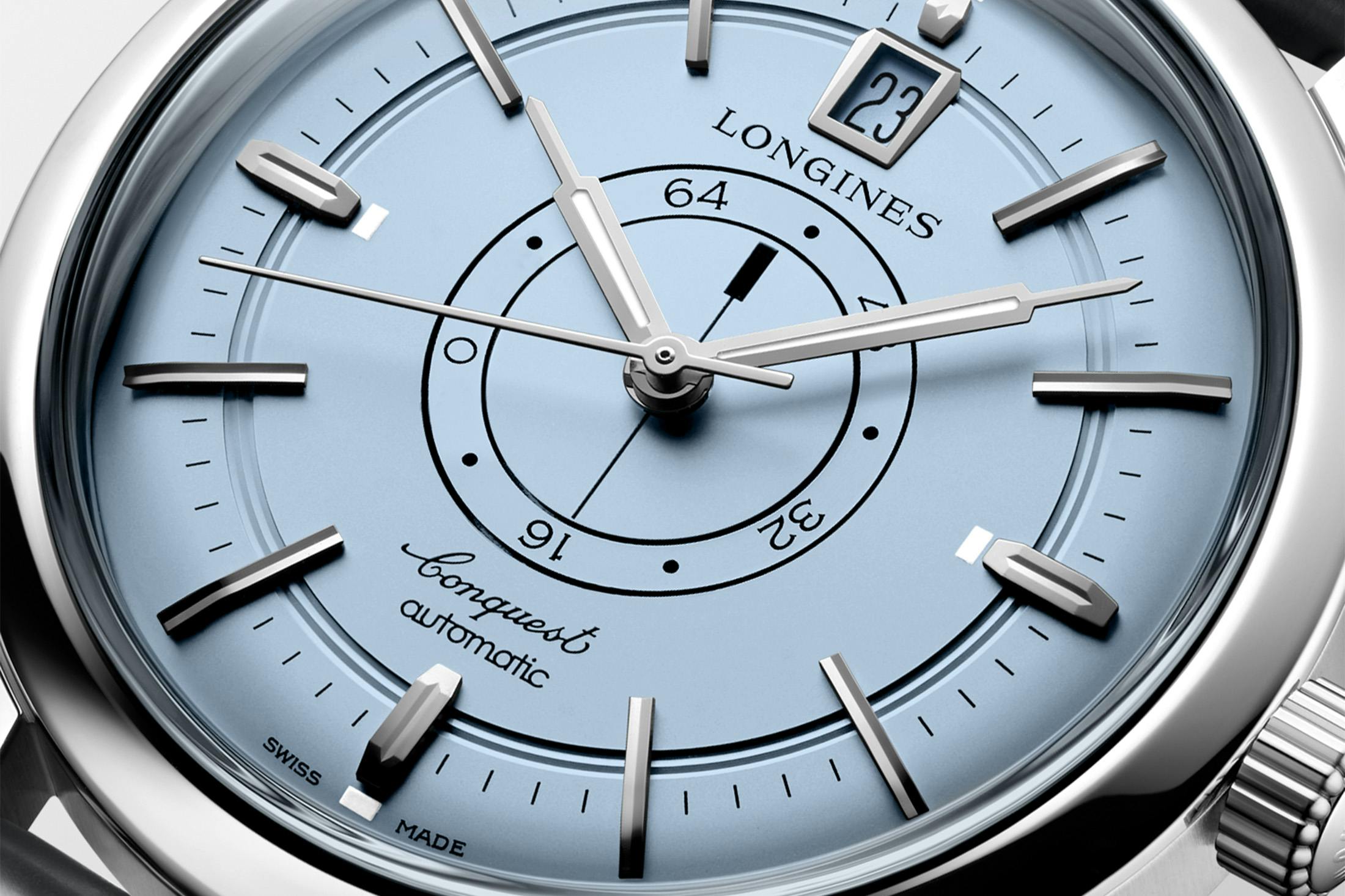 Longines Conquest Heritage Central Power Reserve Light Blue: How a New Dial Color Tests a Mid-Century Display Design - view 3 (Hodinkee)